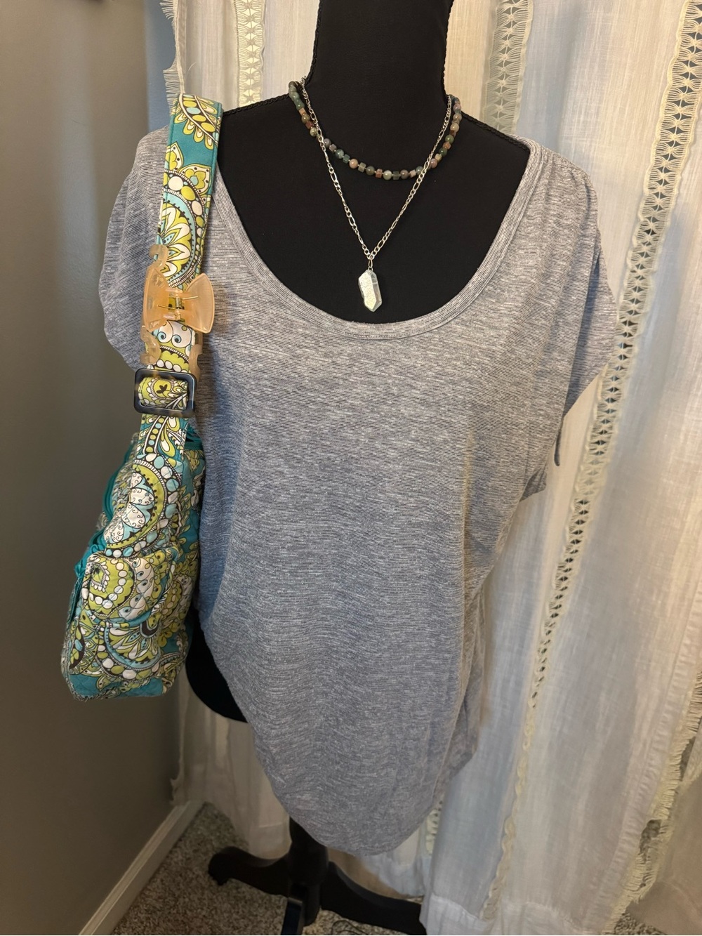 Columbia Light Gray Scoop Neck Top with Shoulder Tassels